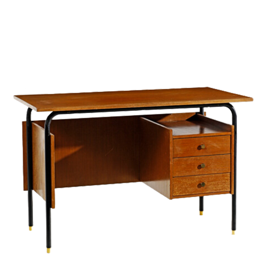 1960s Italian : small teakwood & metal writing desk