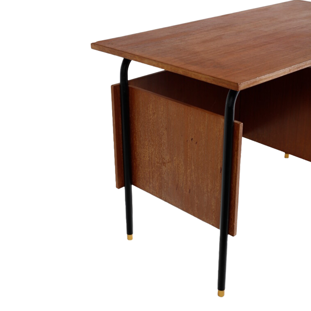 1960s Italian : small teakwood & metal writing desk