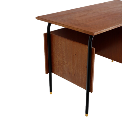 1960s Italian : small teakwood & metal writing desk