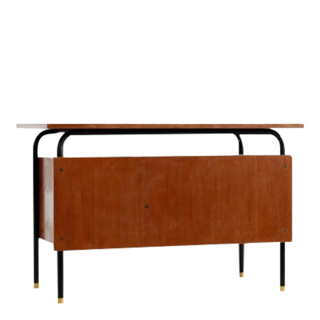 1960s Italian : small teakwood & metal writing desk