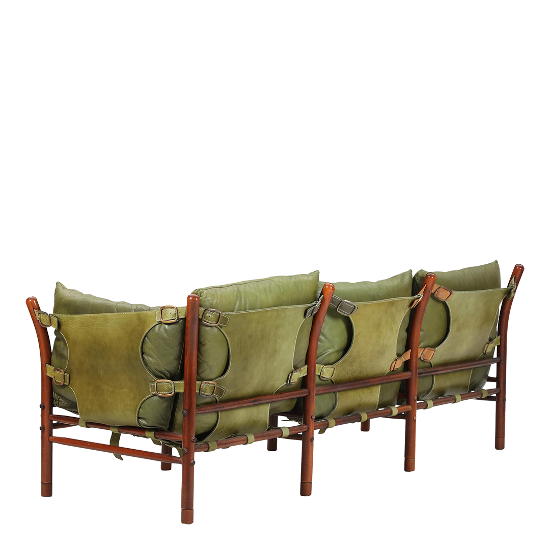 1970s Arne Norell : classic 3-seat Ilona sofa in avocado green leather, Sweden