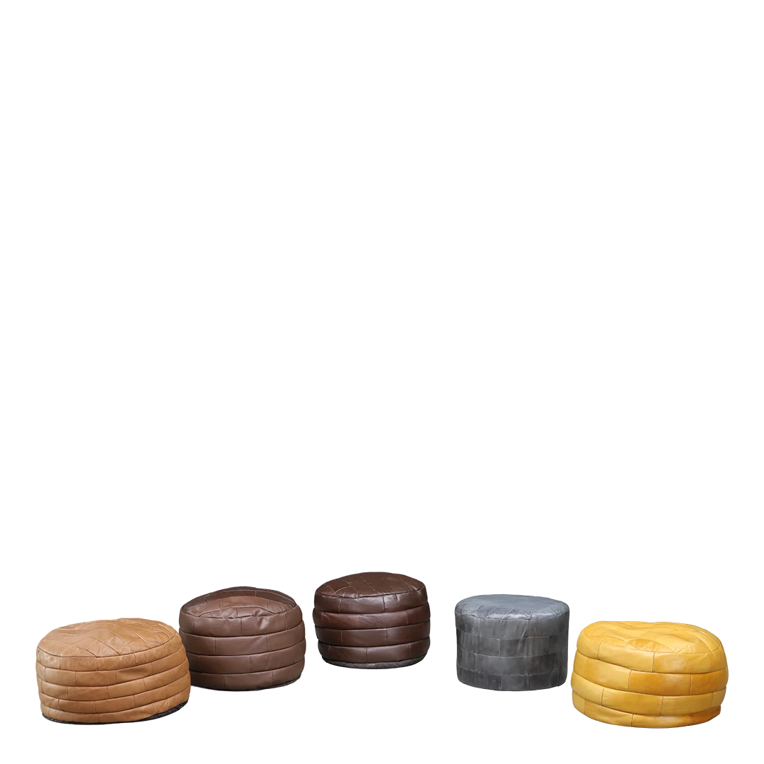 1980s European : assorted patchwork leather pouf, De Sede style