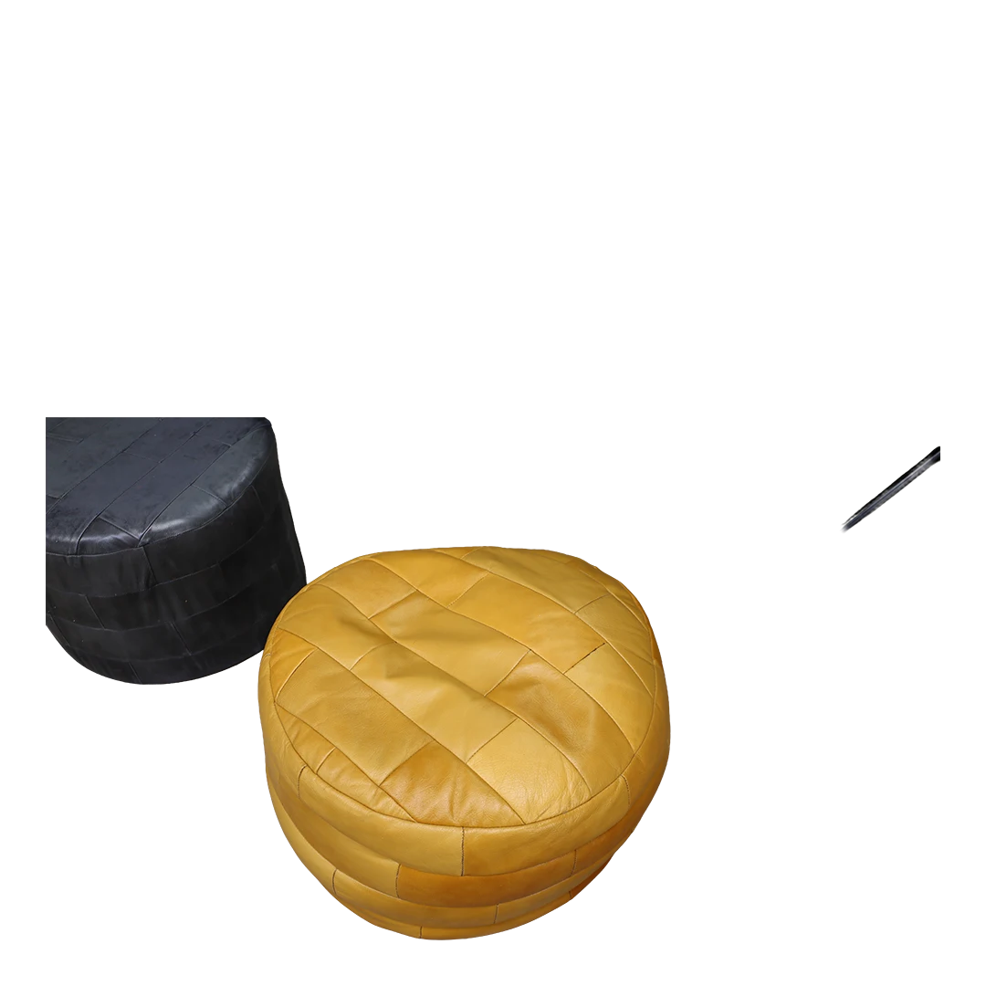 1980s European : assorted patchwork leather pouf, De Sede style