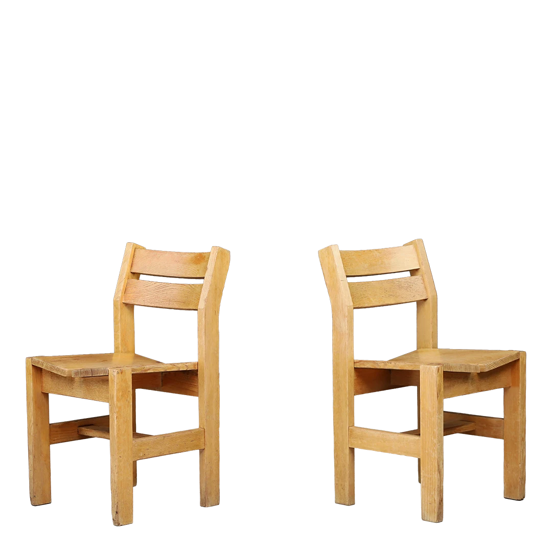 1960s Maison Regain : solid pinewood chair for Résidence La Cascade