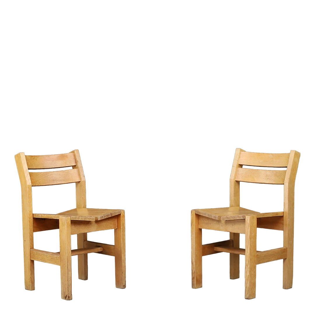 1960s Maison Regain : solid pinewood chair for Résidence La Cascade