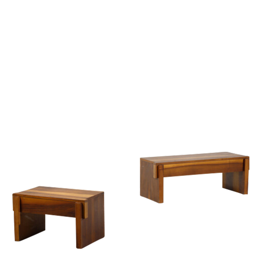 1970s Giovanni Michelucci : pair walnut wood benches, 40" & 24"