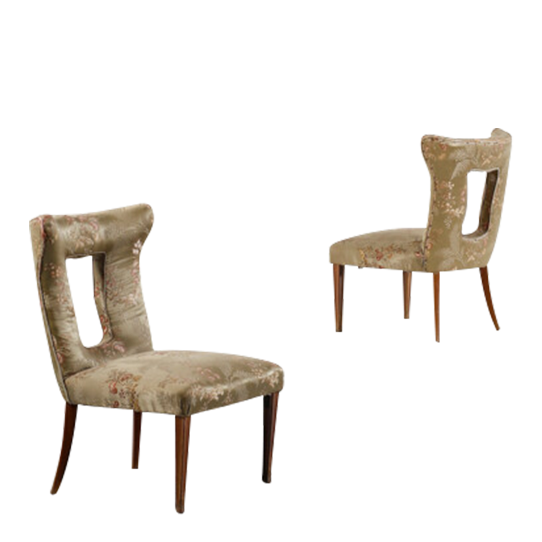 1950s Italian : pair of padded silk upholstered side chairs