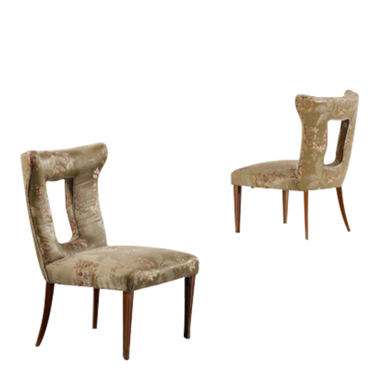 1950s Italian : pair of padded silk upholstered side chairs