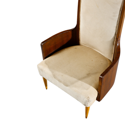 1940s Italian : pair of padded tall-back walnut armchairs