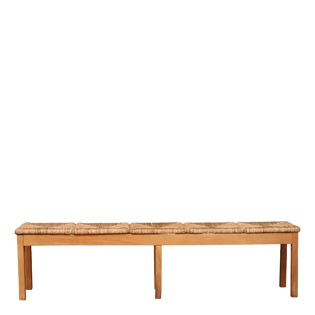 Late 1960s European : four-part woven rush over ash wood long bench