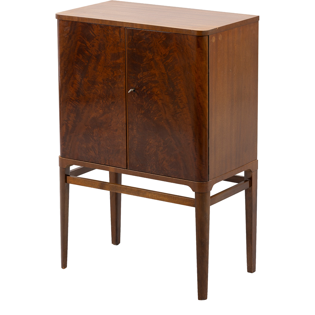 1940s Swedish Modern : medium sized storage cabinet in mahogany on stand