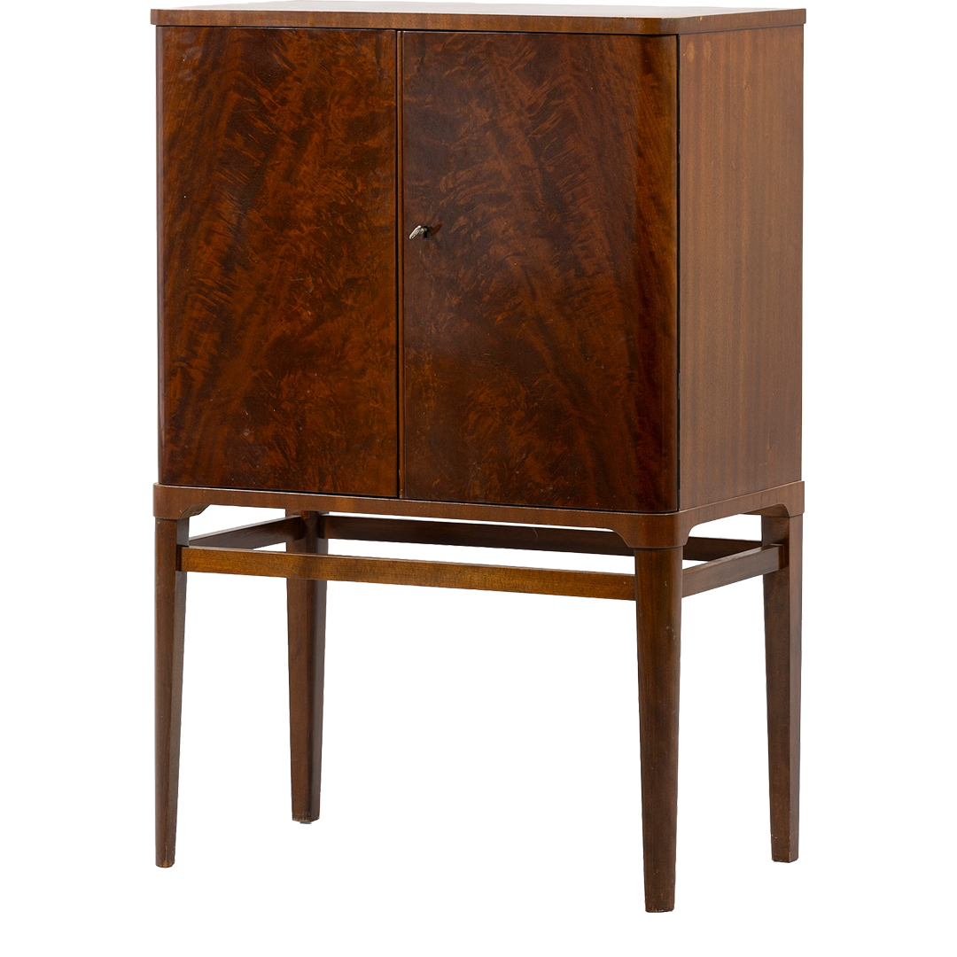 1940s Swedish Modern : medium sized storage cabinet in mahogany on stand