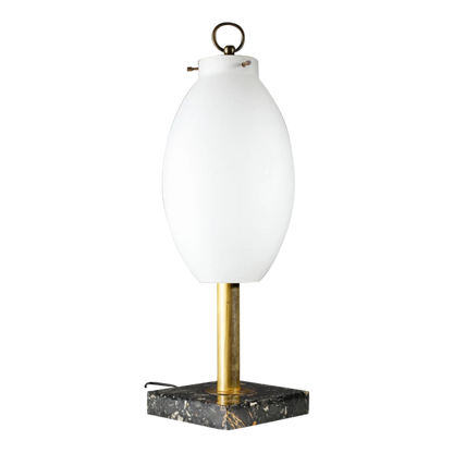 1950s Italian : opaline glass shade, marble & brass table lamp