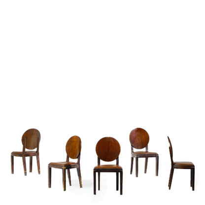 1931 Michel Dufet : set five bur ash & leatherette dining chairs