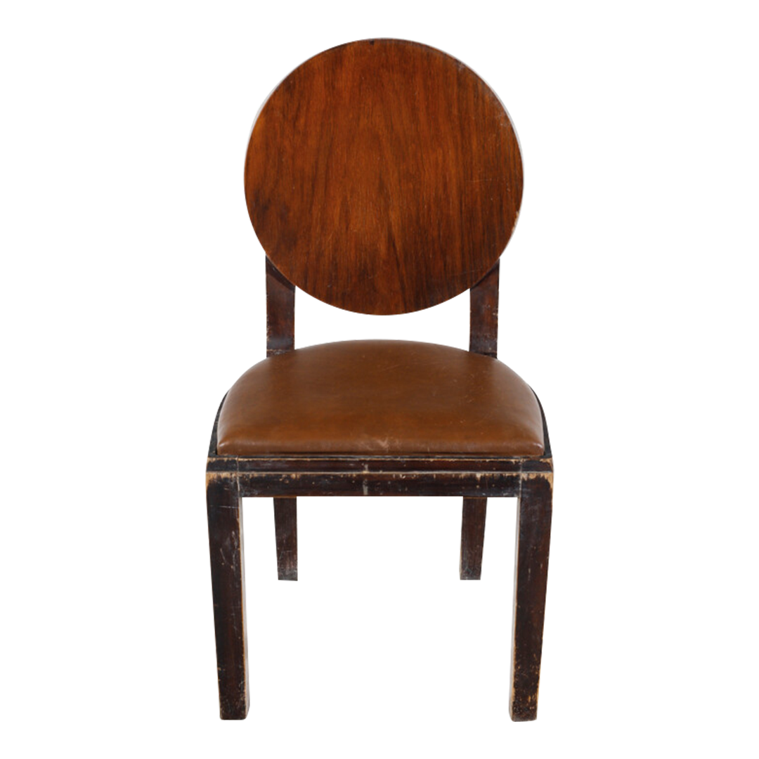 1931 Michel Dufet : set five bur ash & leatherette dining chairs