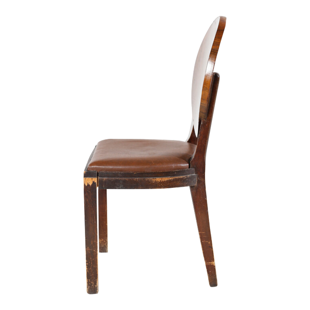 1931 Michel Dufet : set five bur ash & leatherette dining chairs