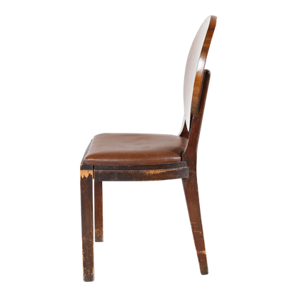 1931 Michel Dufet : set five bur ash & leatherette dining chairs