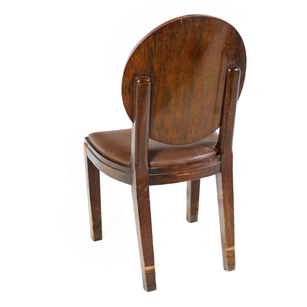 1931 Michel Dufet : set five bur ash & leatherette dining chairs