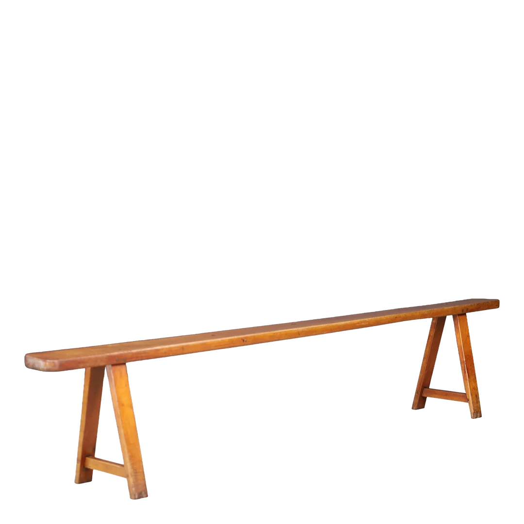 1960s Italian : rural chestnut long bench w/thru tenon joints