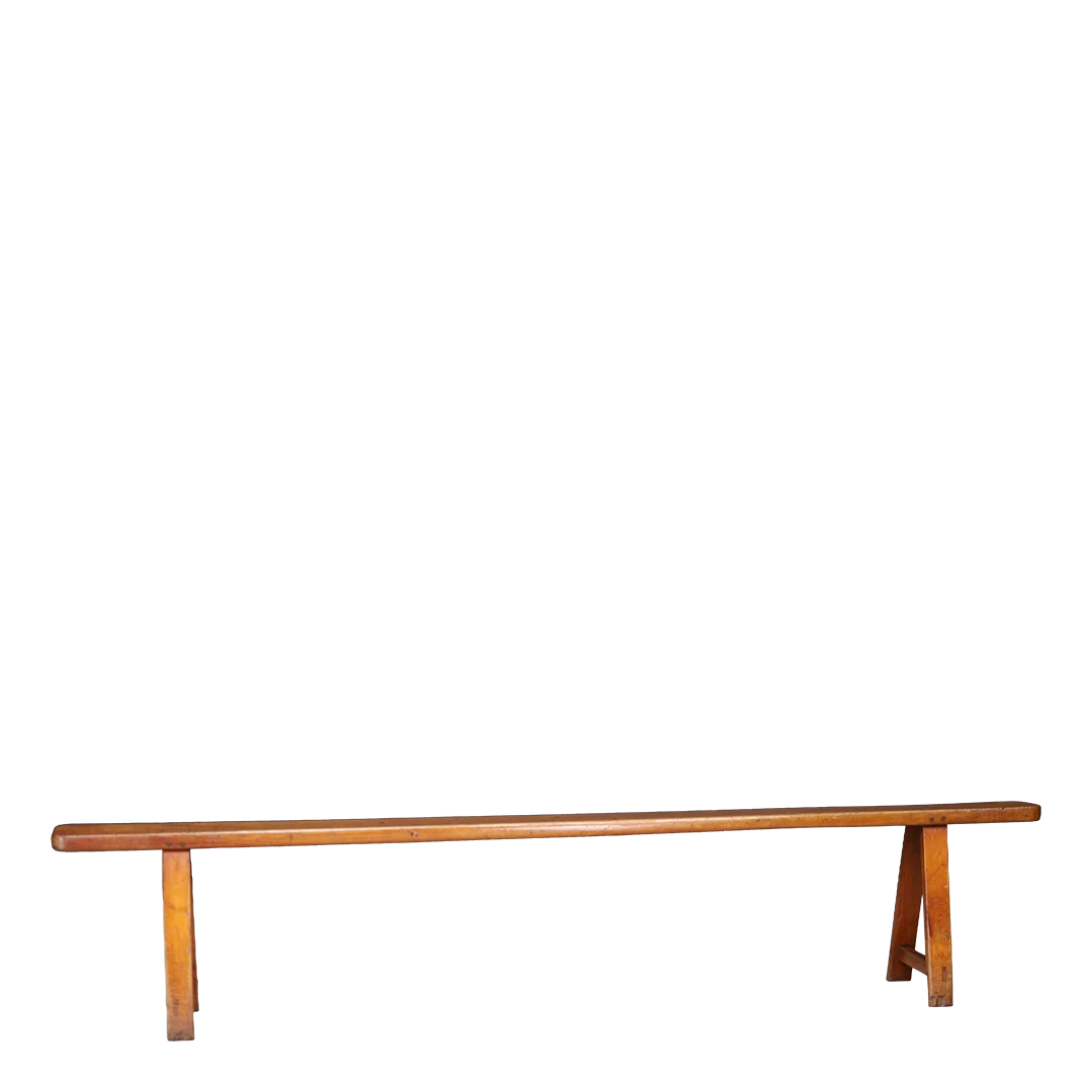 1960s Italian : rural chestnut long bench w/thru tenon joints