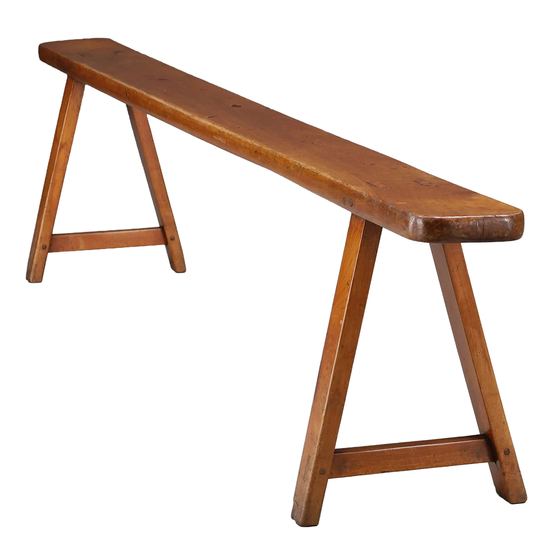 1960s Italian : rural chestnut long bench w/thru tenon joints