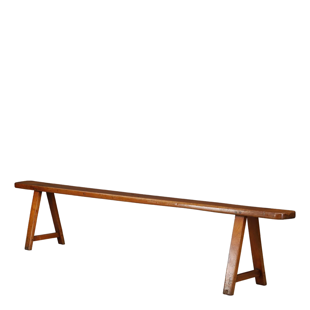 1960s Italian : rural chestnut long bench w/thru tenon joints