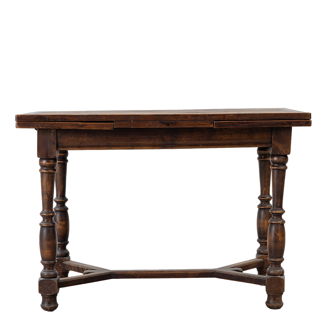 Late 19thc Swedish : Baroque revival oakwood table w/geometric parquetry top