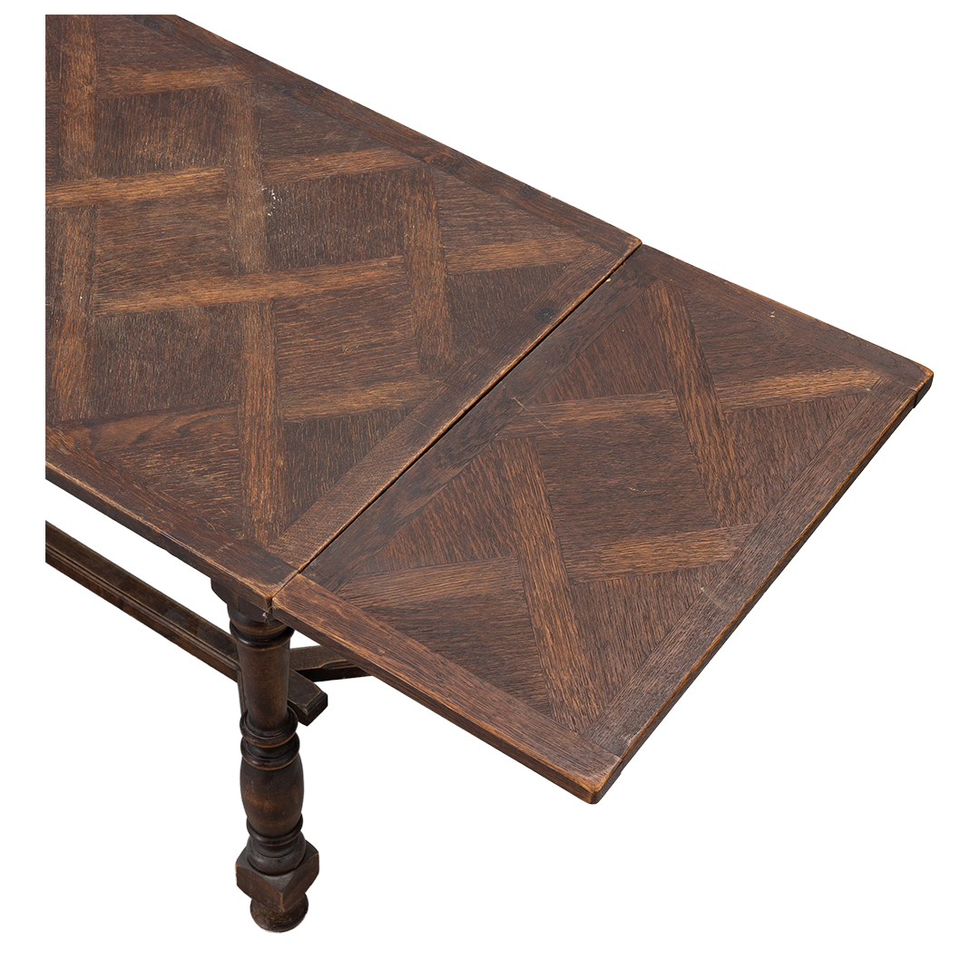 Late 19thc Swedish : Baroque revival oakwood table w/geometric parquetry top