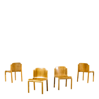 Set 1969 Carlo Bartoli : four bent plywood Mito dining chairs, Italy