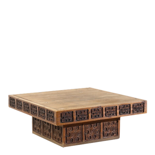 1970s brutalist Italian : hand carved wood 41" coffee table