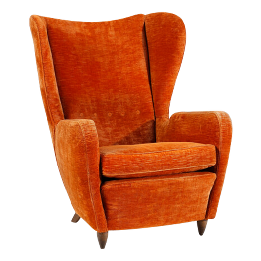 1950s Italian : orange velvet bergère wingback lounge chair