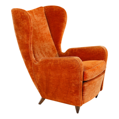 1950s Italian : orange velvet bergère wingback lounge chair