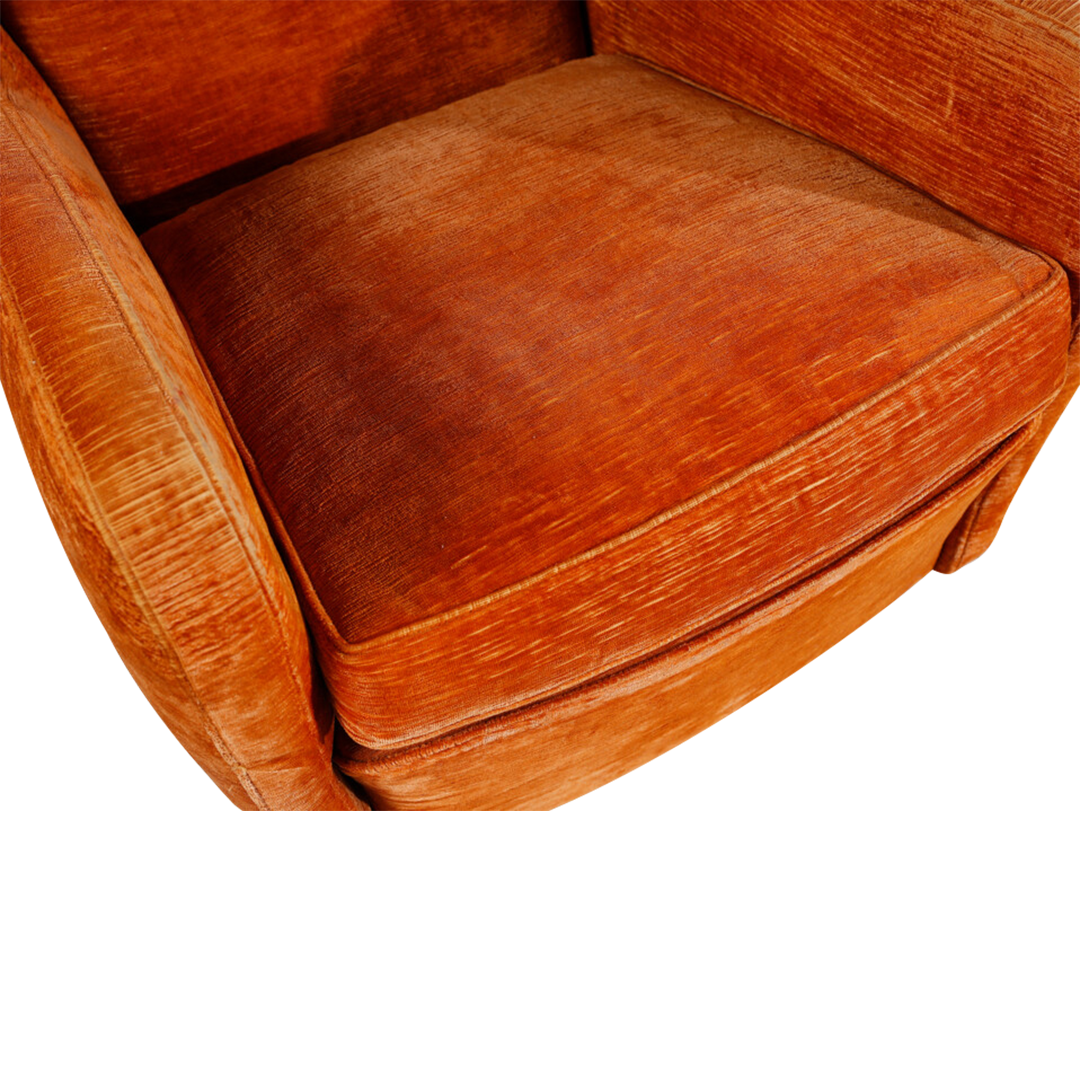 1950s Italian : orange velvet bergère wingback lounge chair