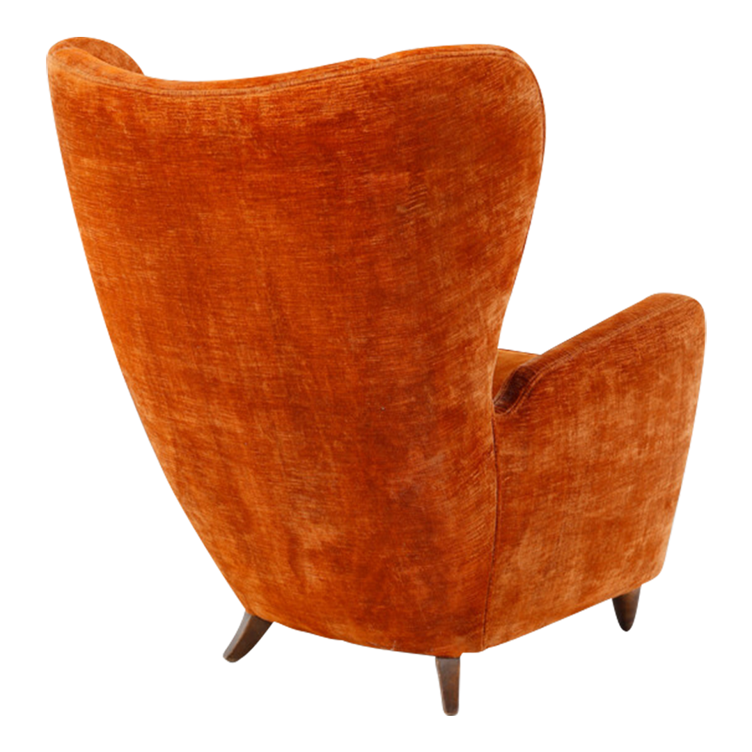 1950s Italian : orange velvet bergère wingback lounge chair