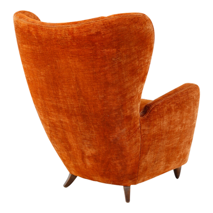 1950s Italian : orange velvet bergère wingback lounge chair