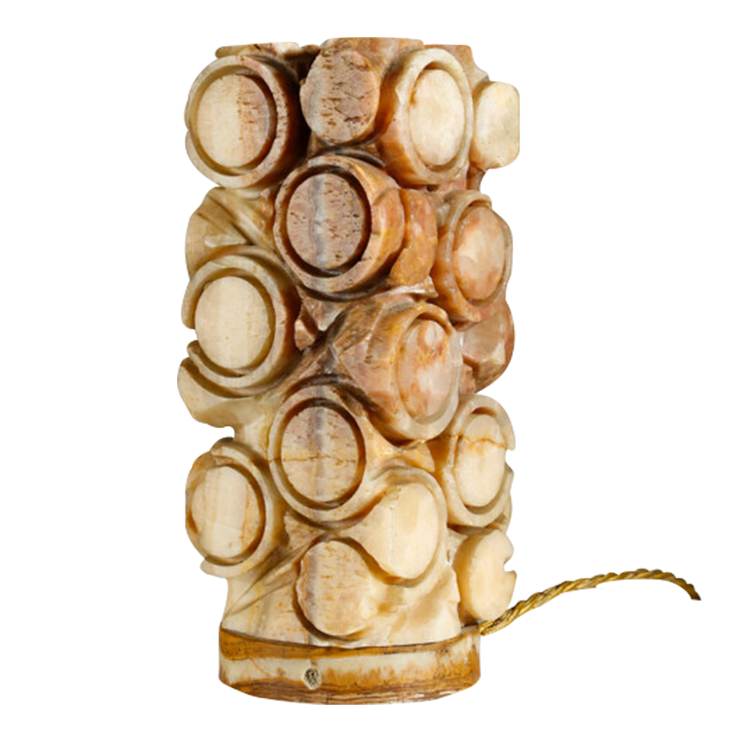 1970s Italian : carved columnar alabaster table lamp