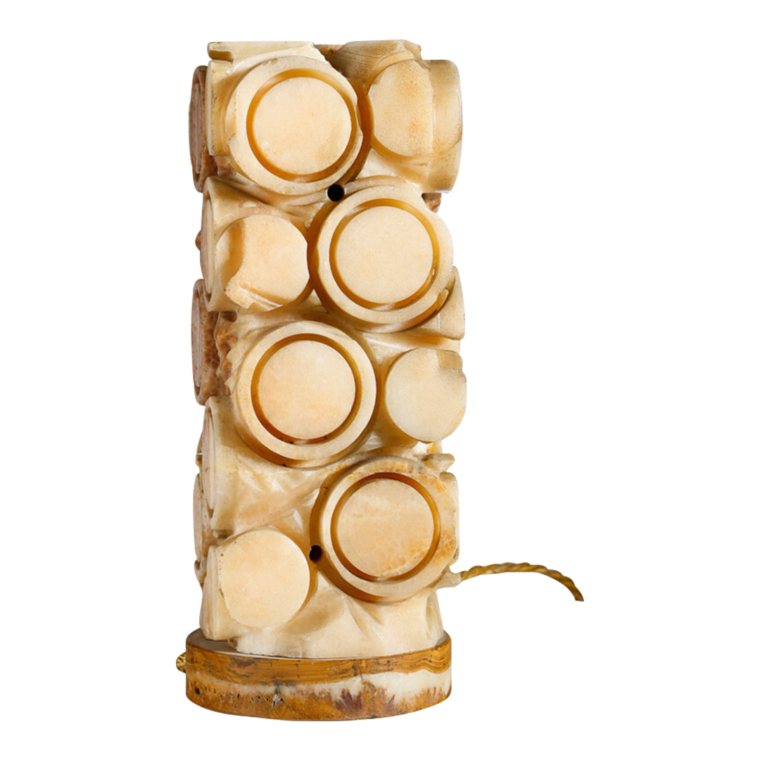 1970s Italian : carved columnar alabaster table lamp