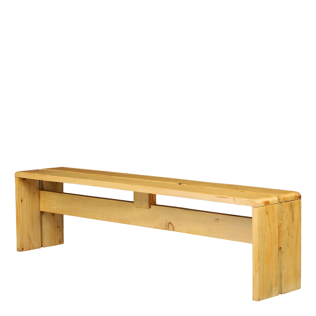 1960s Charlotte Perriand : Les Arc solid pinewood bench, France