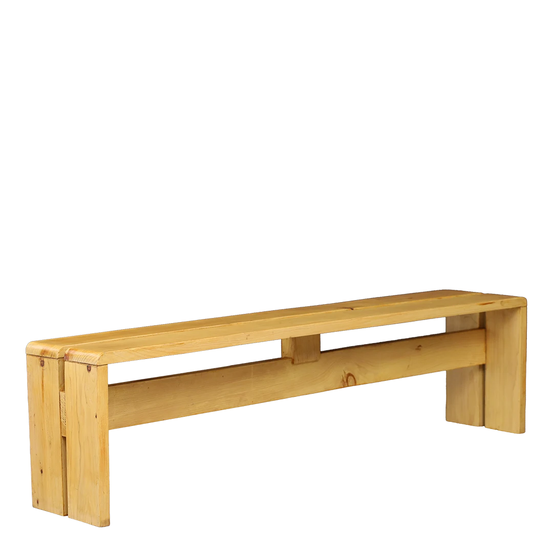 1960s Charlotte Perriand : Les Arc solid pinewood bench, France