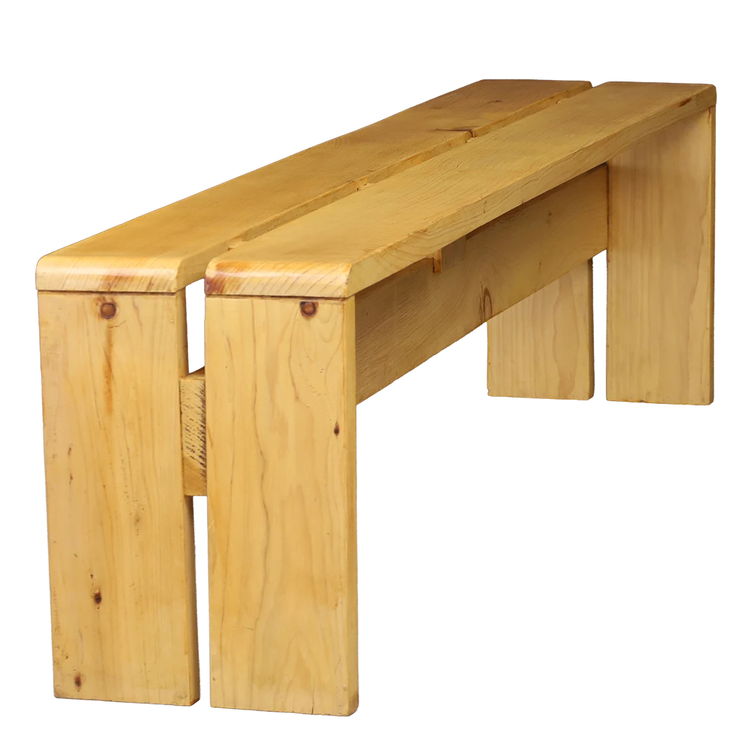 1960s Charlotte Perriand : Les Arc solid pinewood bench, France