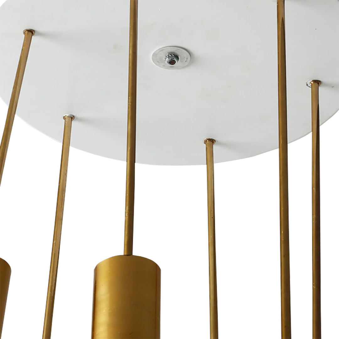 1960s Italian ceiling light : six satin opaline glass pendants and brass