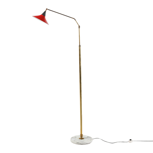 1950s Italian : classic brass & red shade floor lamp