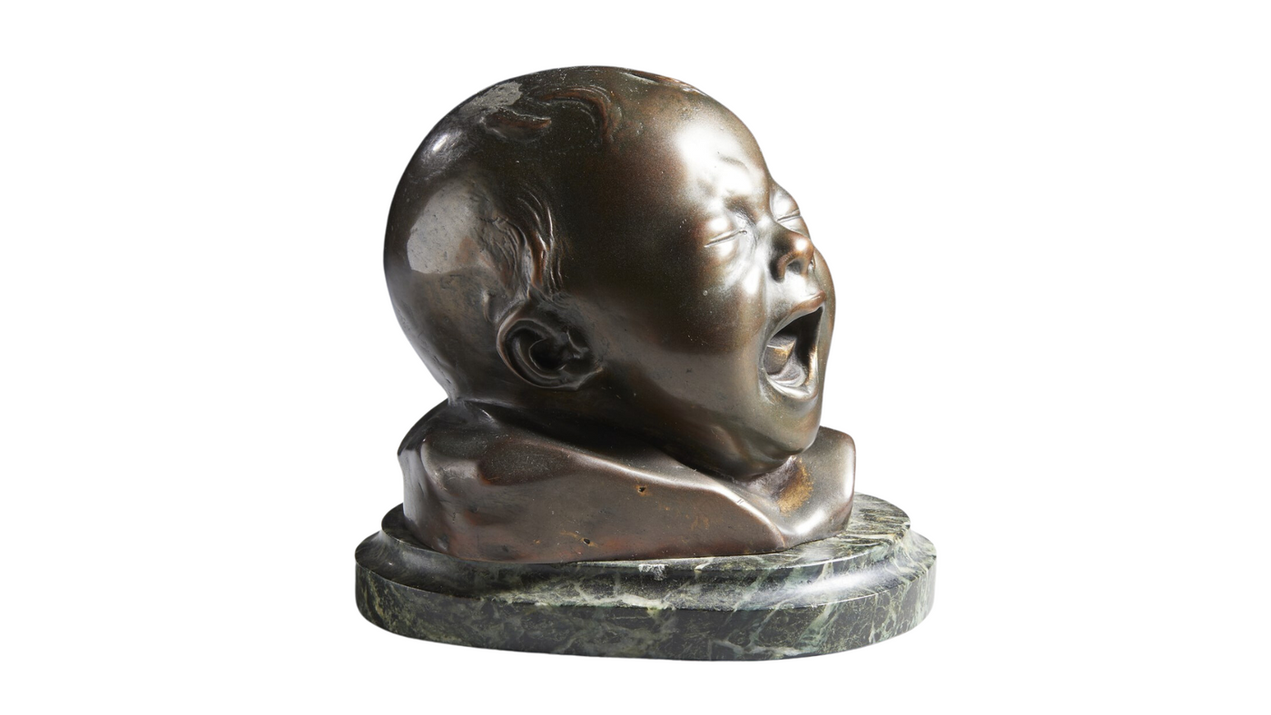 Early 1900s Bernardo Balestrieri bronze, baby's cry