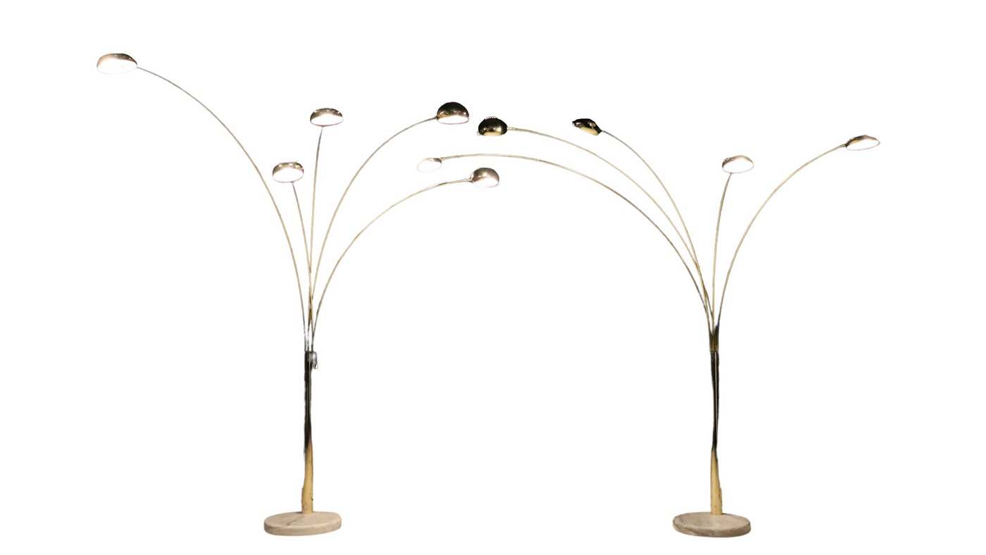 1980s German six-foot arching brass floor lamp