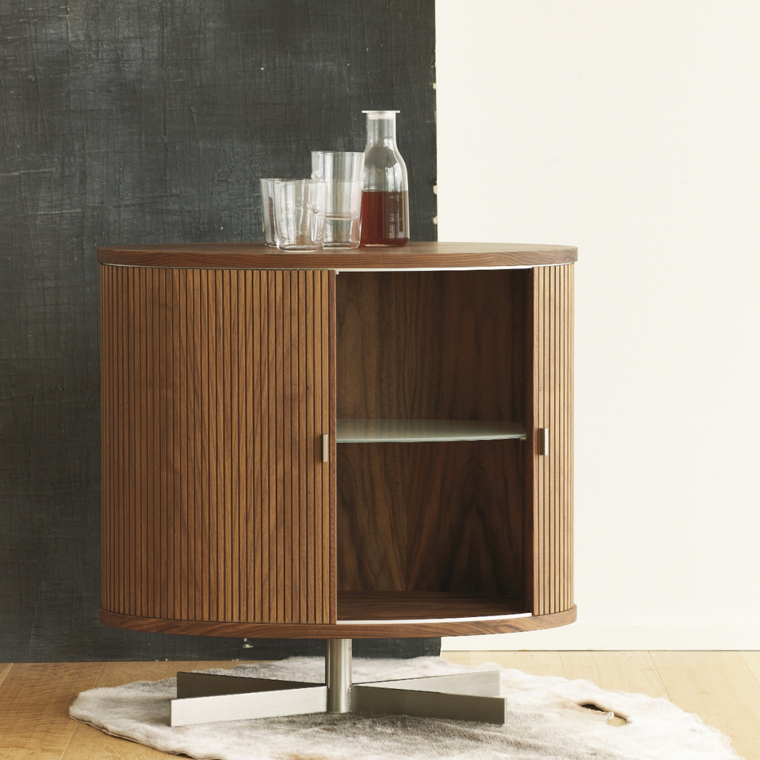 Nissen & Gehl : low reeded tambour cabinet on steel base, Denmark