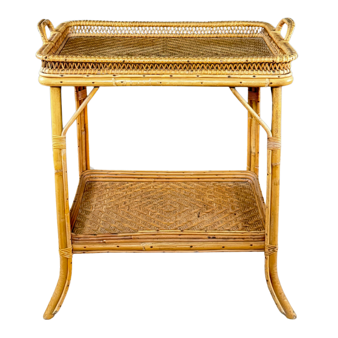 c1950 French : rattan and wicker, side or serving table