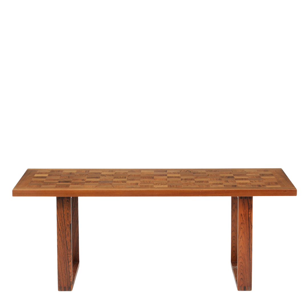 64 - 1960s Poul Cadovius : rosewood "Governor" coffee table w/checkerboard top