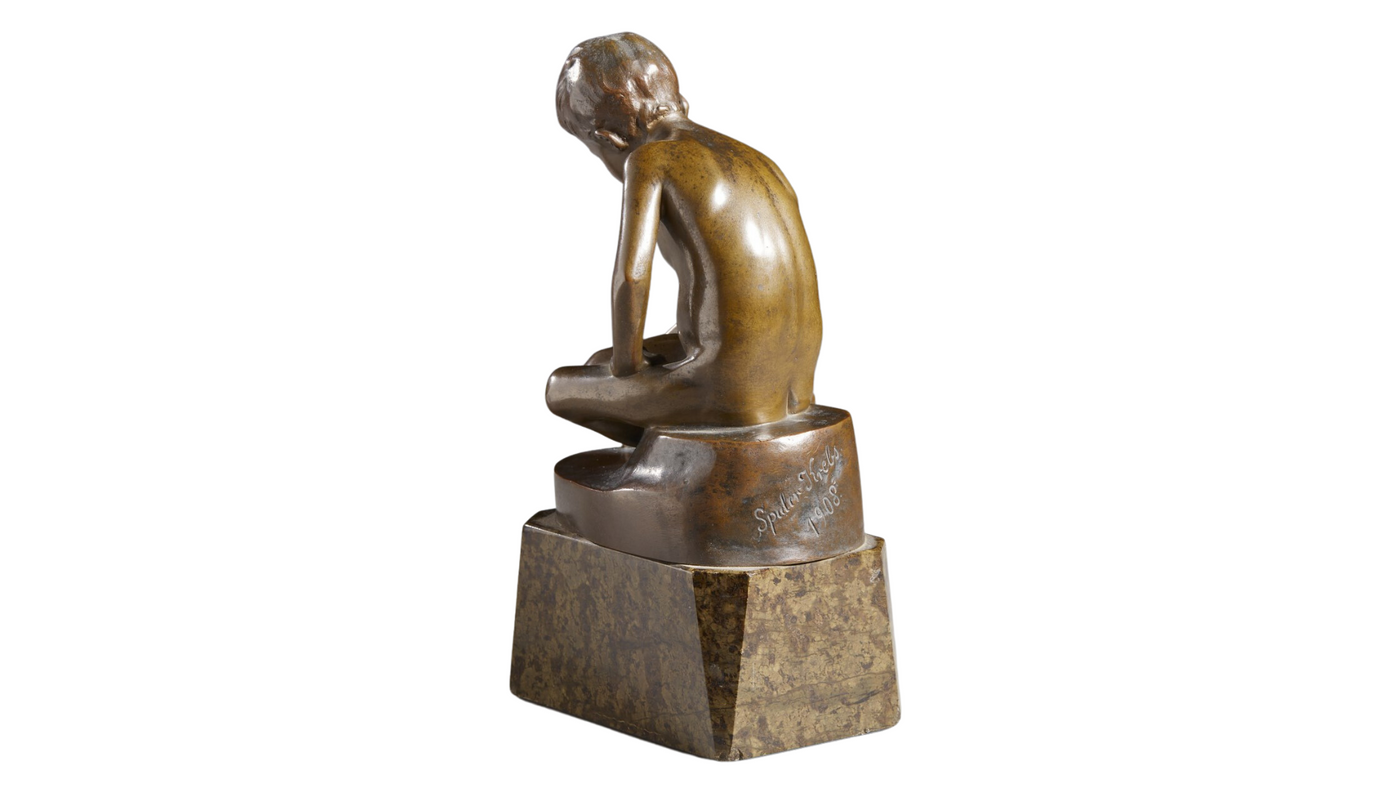 c1908 bronze & marble sculpture, Spuler Krebs