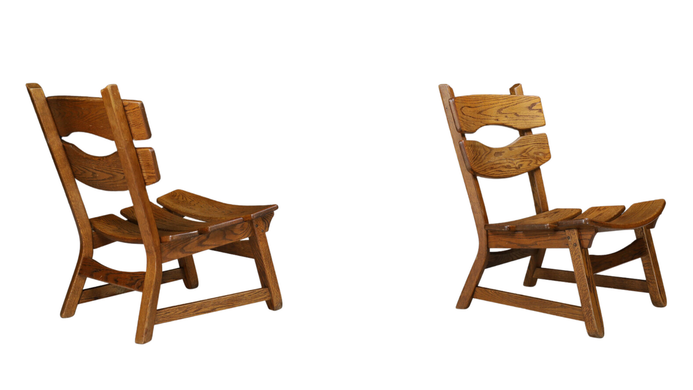 1970s Brutalist Dutch oakwood chair by Dittmann & Co.