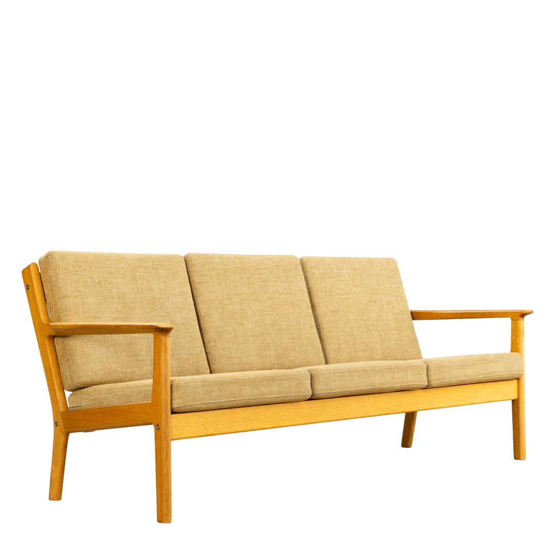 1960s Hans Wegner style : 3-seat modernist oakwood sofa